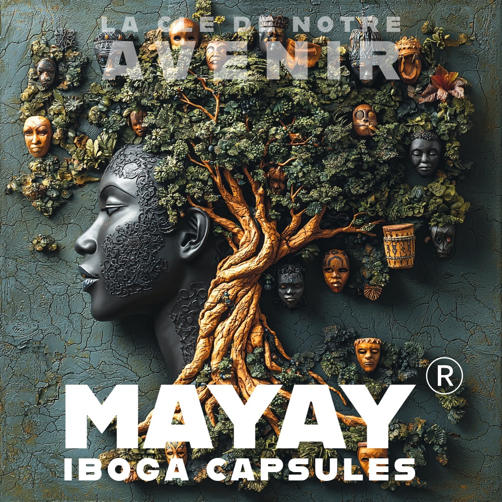 Visuel MAYAY Iboga Capsules dans un univers de forêt gabonaise